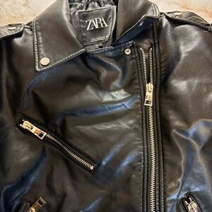 Zara Black Biker Jacket with Silver Accents oversized